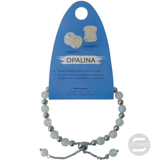 600103378 Pulsera Ajustable Piedra 6 mm Opalina Y Bolas De Acero 4 mm