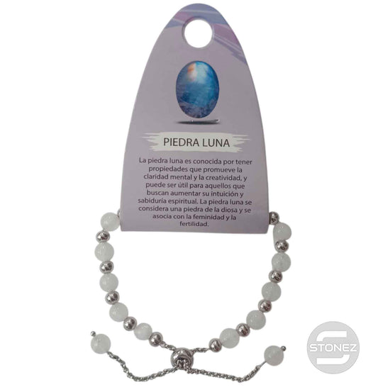 600103382 Pulsera Ajustable Piedra Natural 6 mm Piedra Luna Y Bolas De Acero 4 mm