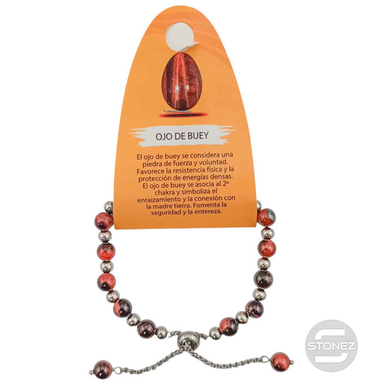 600103384 Pulsera Ajustable Piedra Natural 6 mm Ojo De Buey Y Bolas De Acero 4 mm