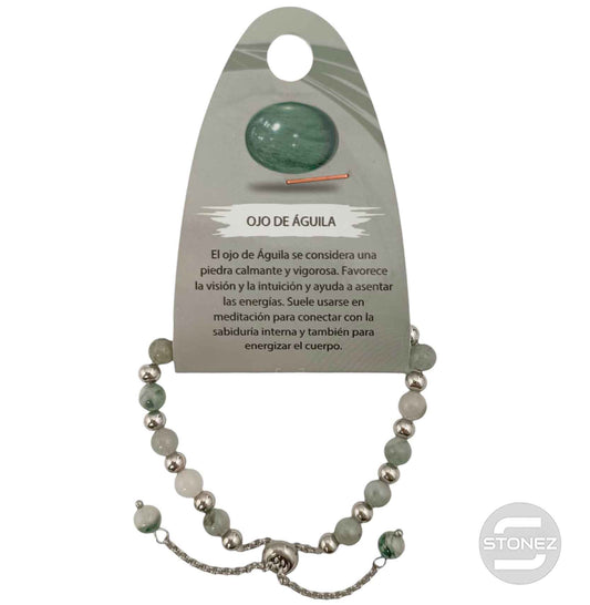 600103398 Pulsera Ajustable Piedra Natural 6 mm Ojo De Aguila Y Bolas De Acero 4 mm