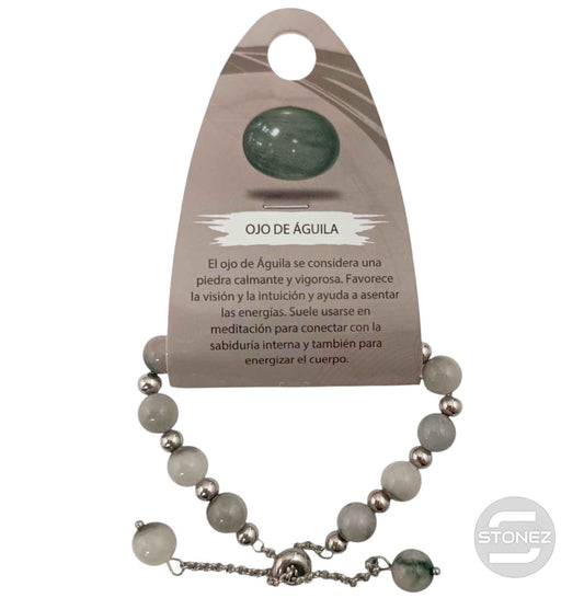 600103399 Pulsera Ajustable Piedra Natural 8 mm Ojo De Aguila Y Bolas De Acero 4 mm