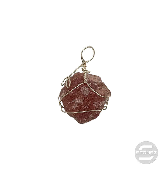 600103427 Colgante Bruto Mineral Cuarzo Fresa Engarzado En Metal 2 a 3 Cms Aprox (Cada Pieza Puede Ser Ligeramente Diferente)