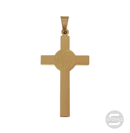600103437-02 Colgante Acero Cruz San Benito Dorado 50 mm - stonez