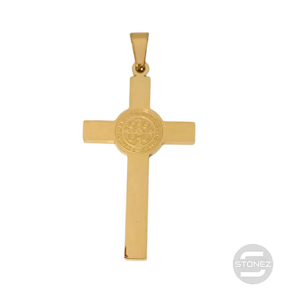 600103437-02 Colgante Acero Cruz San Benito Dorado 50 mm - stonez