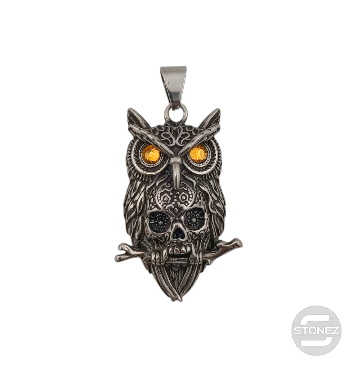 600103443-01 Colgante Acero Buho Con Calavera 50 mm