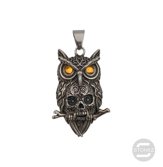 600103443-01 Colgante Acero Buho Con Calavera 50 mm