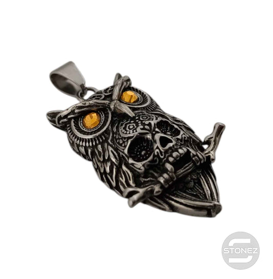 600103443-01 Colgante Acero Buho Con Calavera 50 mm