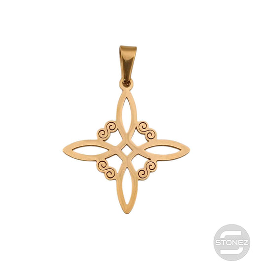 600103447-02 Colgante Acero Dorado Nudo De Bruja 38 mm