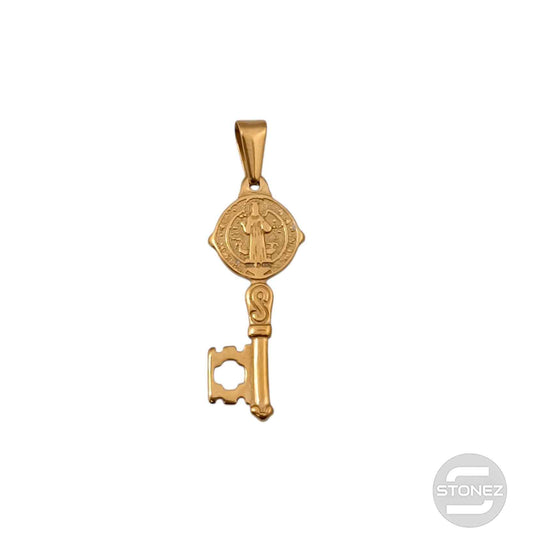 600103449-06 Colgante Acero Dorado Llave San Benito 30 mm