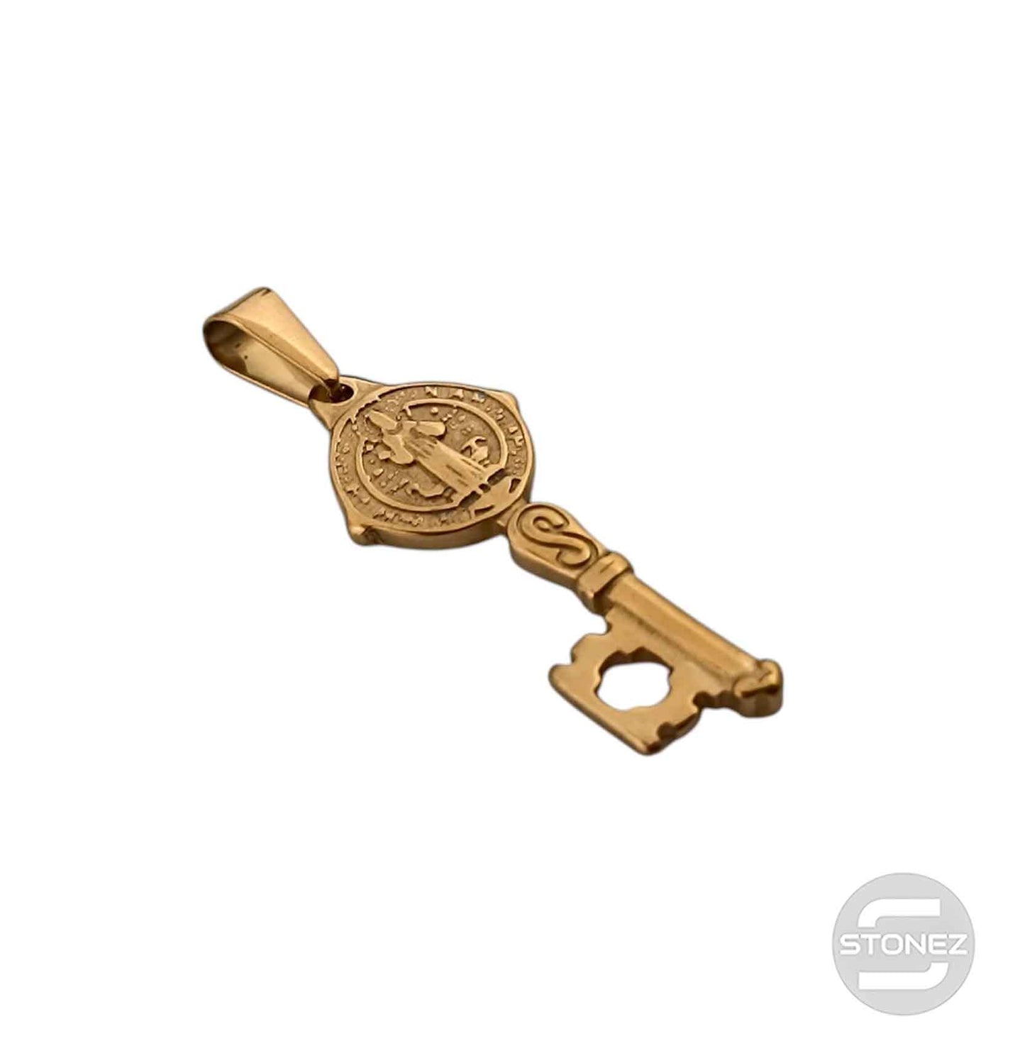 600103449-06 Colgante Acero Dorado Llave San Benito 30 mm