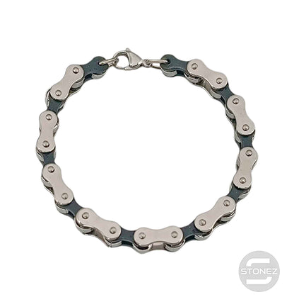 600103462-01  Pulsera Acero Y Caucho Cadena Moto 22 Cms