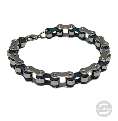 600103462-01  Pulsera Acero Y Caucho Cadena Moto 22 Cms