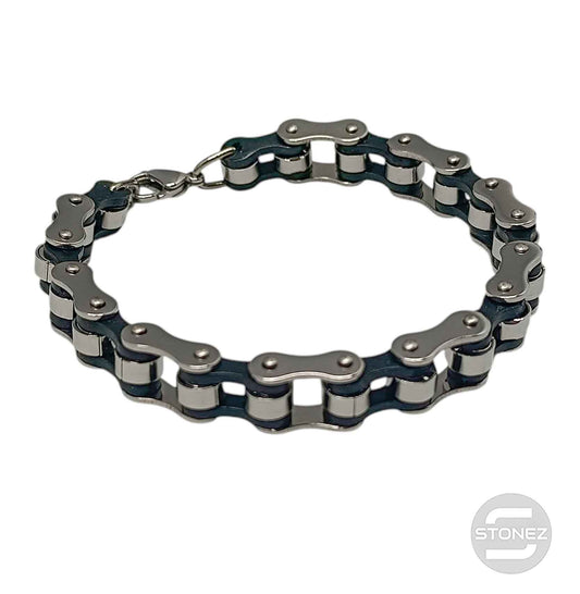600103462-01  Pulsera Acero Y Caucho Cadena Moto 22 Cms