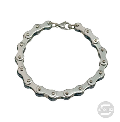 600103462-02  Pulsera Acero Y Caucho Cadena Moto 22 Cms