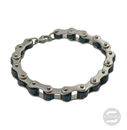 600103462-02  Pulsera Acero Y Caucho Cadena Moto 22 Cms