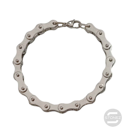 600103462-03  Pulsera Acero Y Caucho Cadena Moto 22 Cms