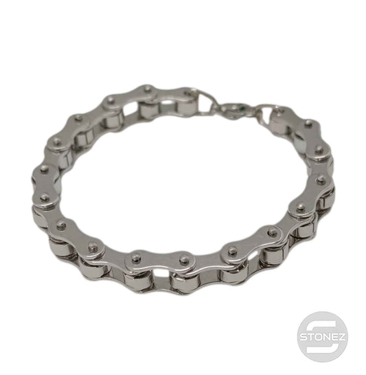 600103462-03  Pulsera Acero Y Caucho Cadena Moto 22 Cms