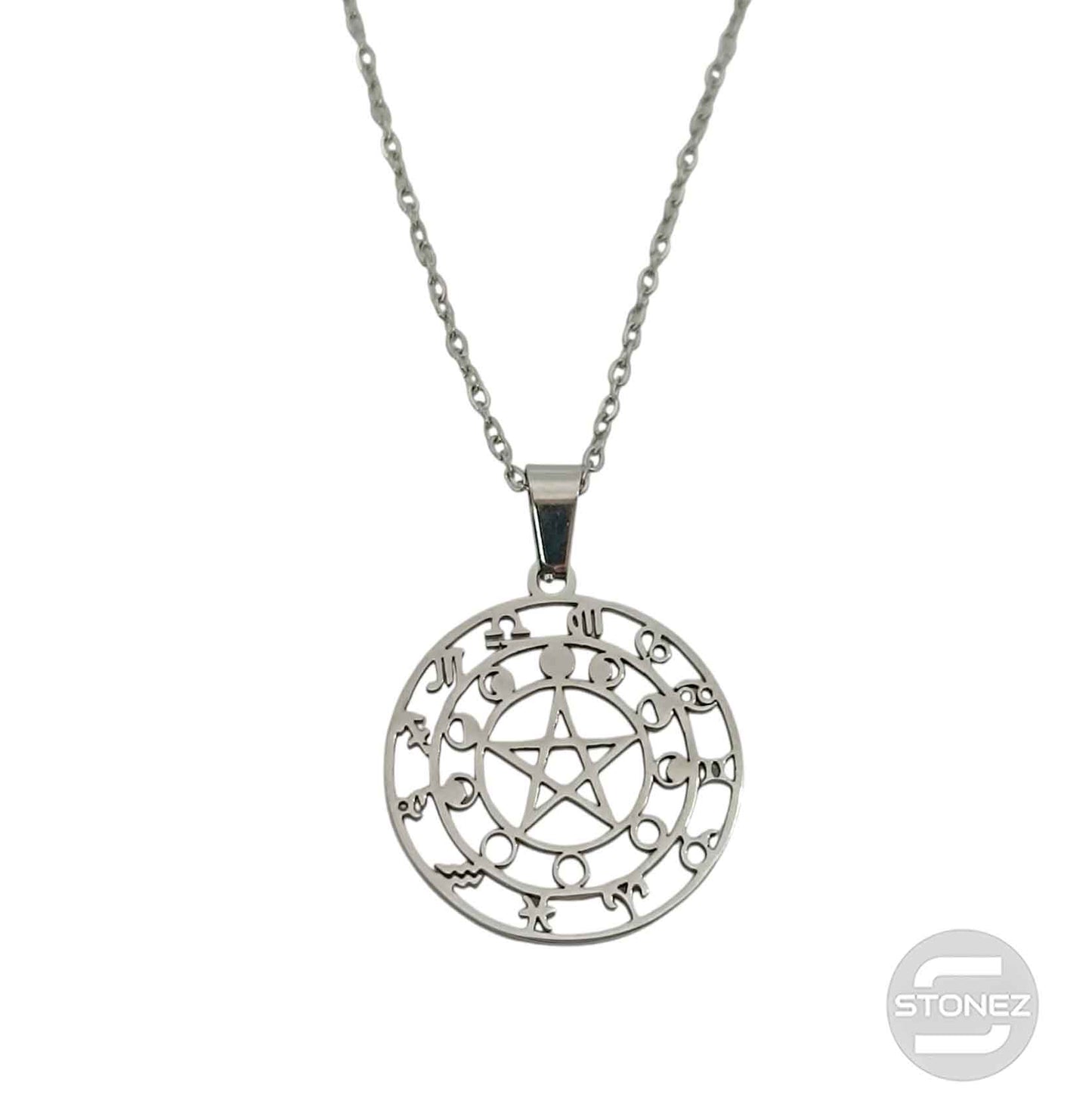 600103600-11 Collar Acero Pentagrama Fase Lunar Cadena 40+5 Cms