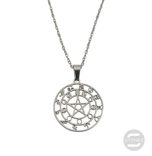 600103600-11 Collar Acero Pentagrama Fase Lunar Cadena 40+5 Cms