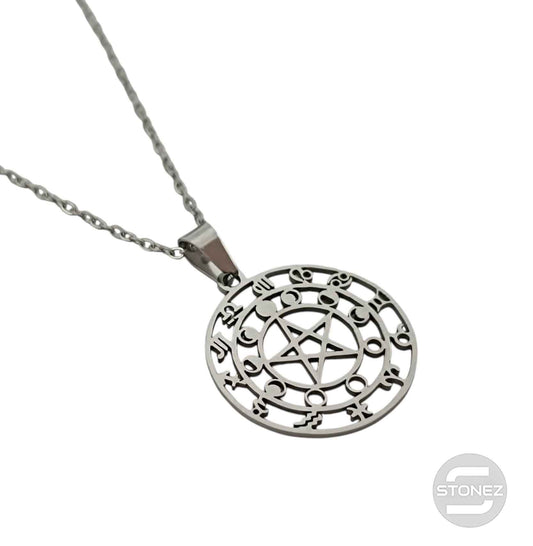 600103600-11 Collar Acero Pentagrama Fase Lunar Cadena 40+5 Cms