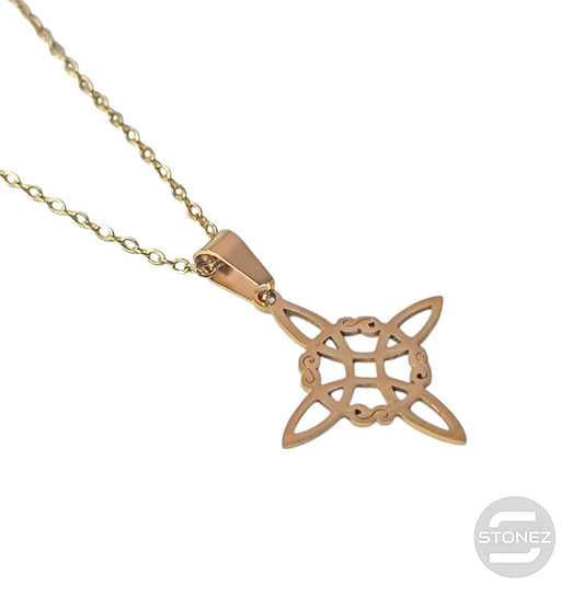 600103601-01 Collar Acero Dorado Nudo De Bruja Cadena 40+5 Cms