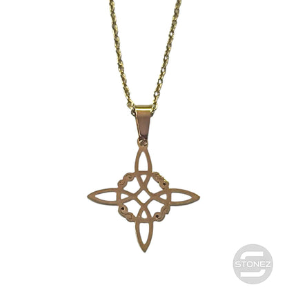 600103601-01 Collar Acero Dorado Nudo De Bruja Cadena 40+5 Cms