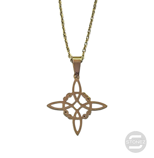 600103601-01 Collar Acero Dorado Nudo De Bruja Cadena 40+5 Cms