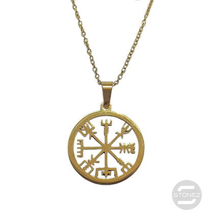 600103601-03 Collar Acero Dorado Vegvisir Cadena 40+5 Cms