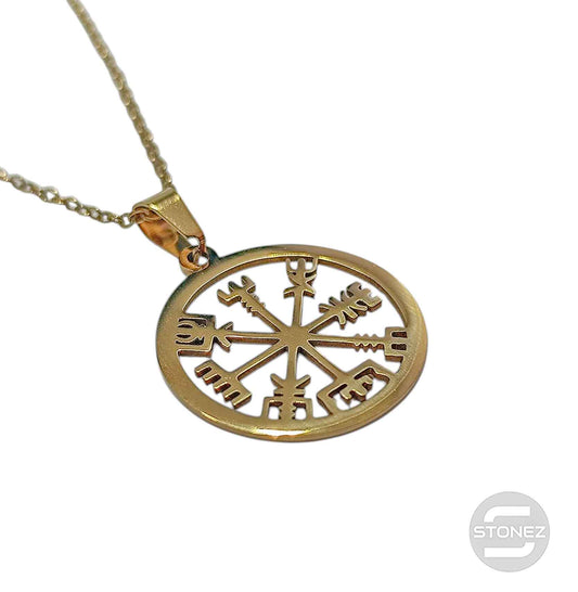 600103601-03 Collar Acero Dorado Vegvisir Cadena 40+5 Cms