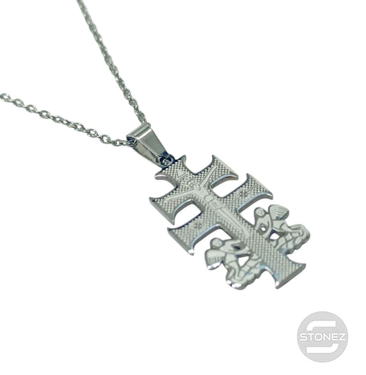 600103602-04 Collar Acero Cruz Caravaca San Cadena 40+5 Cms