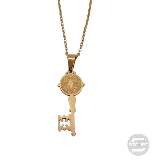 600103603-03 Collar Acero Dorado Llave San Benito Cadena 40+5 Cms