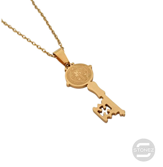 600103603-03 Collar Acero Dorado Llave San Benito Cadena 40+5 Cms