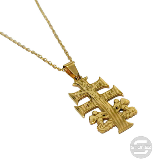 600103602-04 Collar Acero Dorado Cruz Caravaca San Cadena 40+5 Cms
