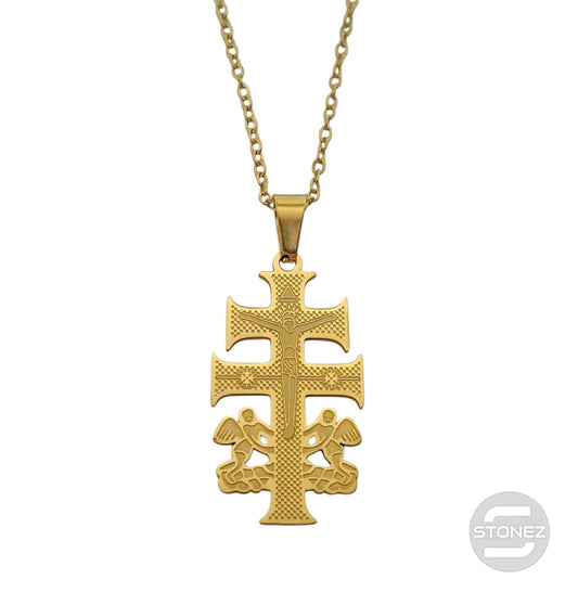 600103602-04 Collar Acero Dorado Cruz Caravaca San Cadena 40+5 Cms
