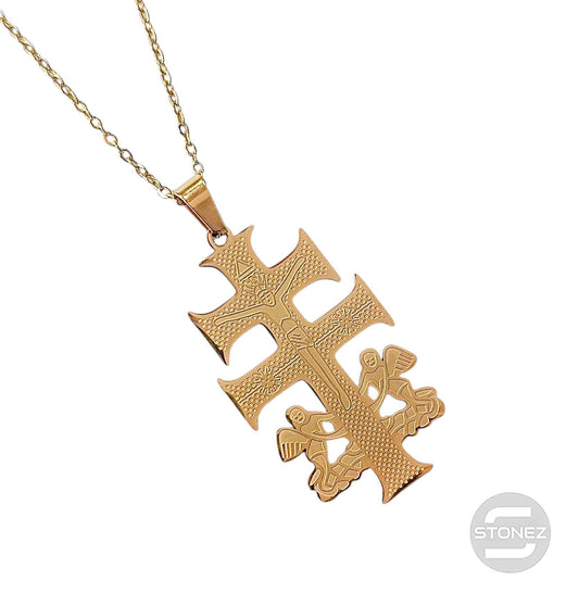 600103603-05 Collar Acero Dorado Cruz Caravaca Cadena 40+5 Cms