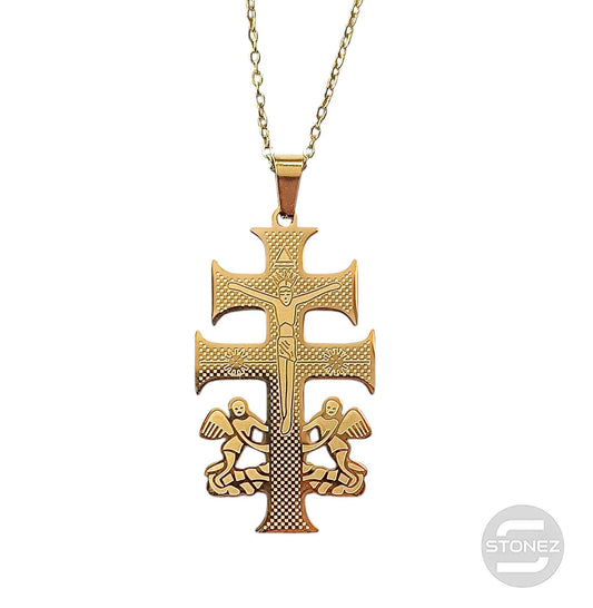 600103603-05 Collar Acero Dorado Cruz Caravaca Cadena 40+5 Cms