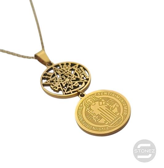 600103607 Collar Acero Dorado Tetragramaton San Benito Cadena 40+5 Cms