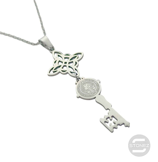 600103608 Collar Acero Nudo De Bruja Llave San Benito Cadena 40+5 Cms