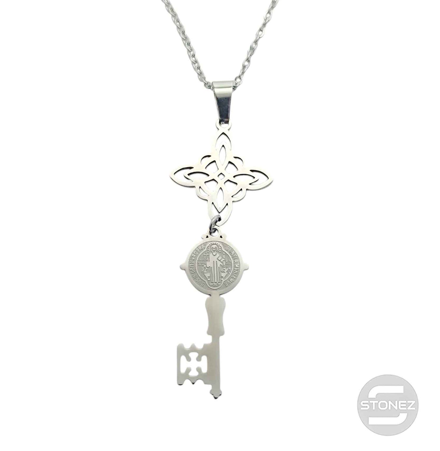600103608 Collar Acero Nudo De Bruja Llave San Benito Cadena 40+5 Cms