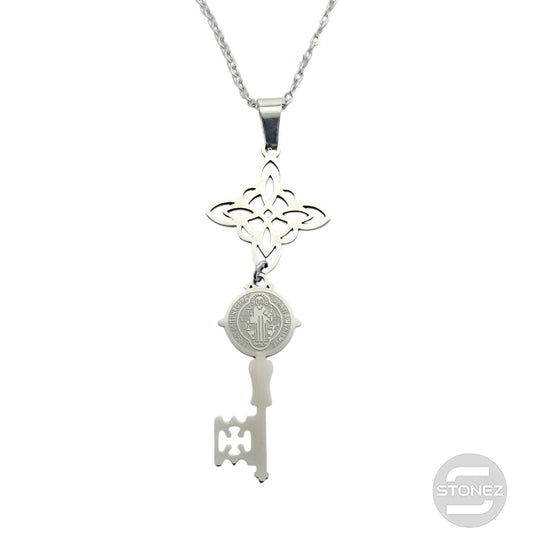 600103608 Collar Acero Nudo De Bruja Llave San Benito Cadena 40+5 Cms