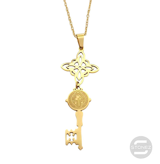 600103609 Collar AceroDorado Nudo De Bruja Llave San Benito Cadena 40+5 Cms