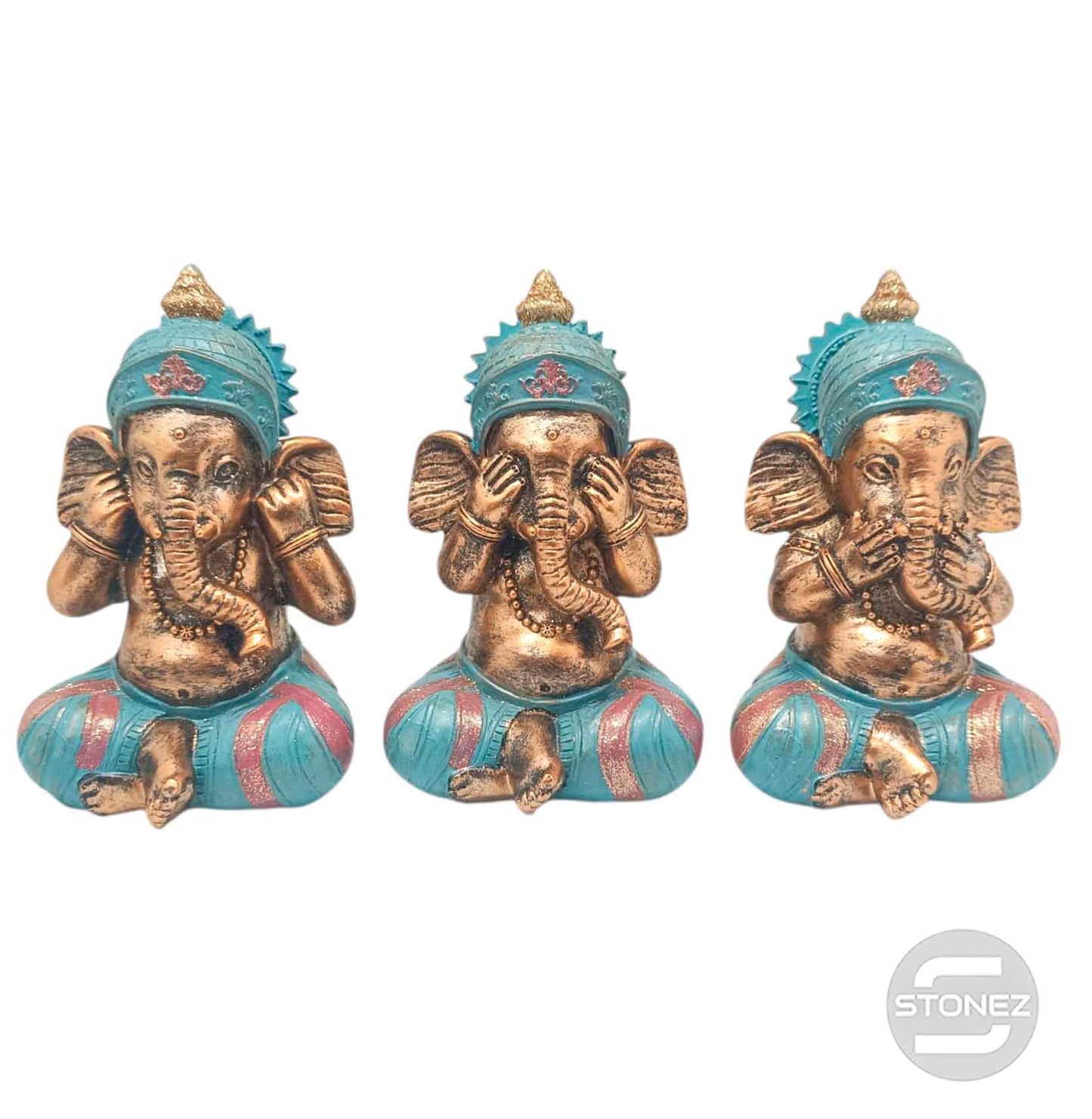 600103636 Juego 3 Figura Ganesha En Resina 15 Cms Aprox VER OIR CALLAR