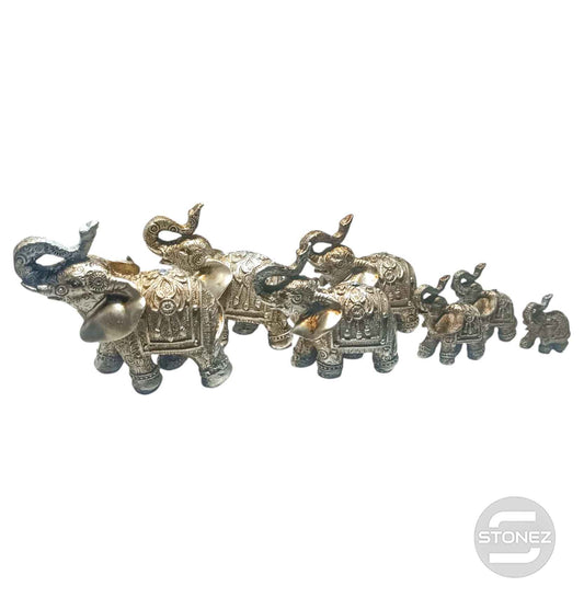 600103654 Figuras Familia Elefantes En Resina Tamaños Desde 11 a 6 Cms Aprox Plata