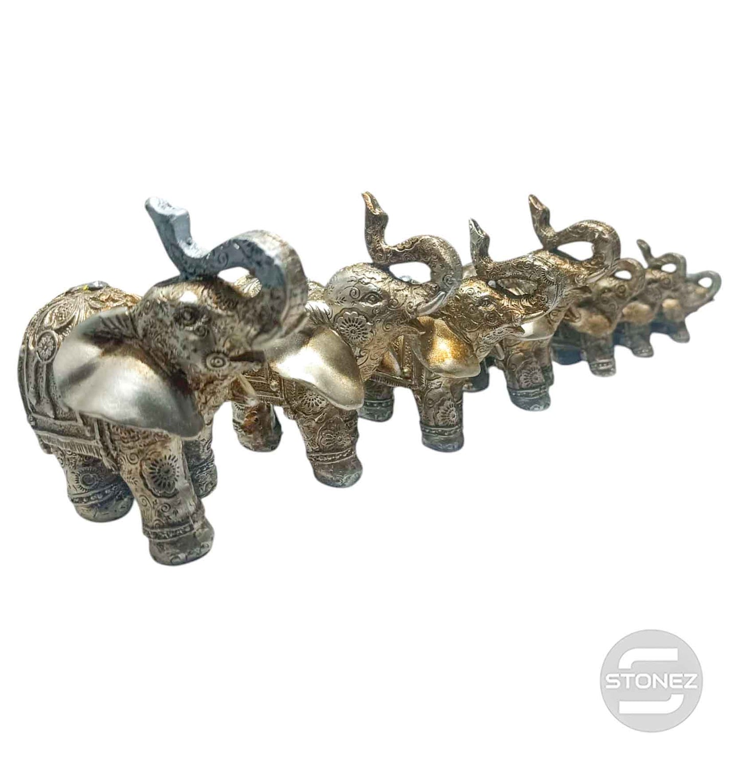 600103654 Figuras Familia Elefantes En Resina Tamaños Desde 11 a 6 Cms Aprox Plata