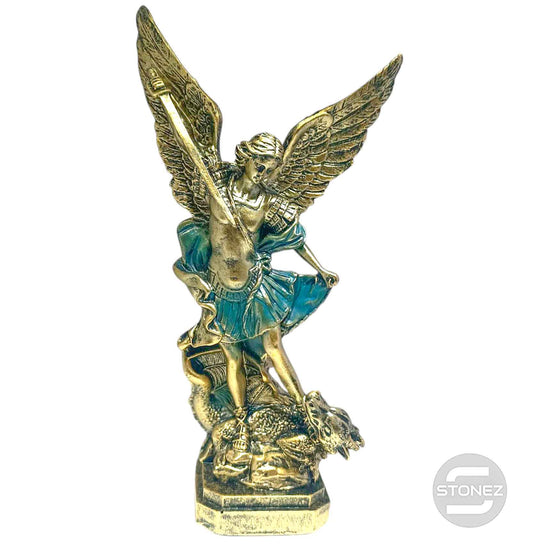 600103662 Figura En Resina San Miguel Con Dragon Aprox 30 Cms Aprox Azul