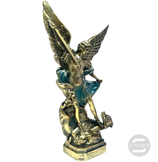 600103662 Figura En Resina San Miguel Con Dragon Aprox 30 Cms Aprox Azul