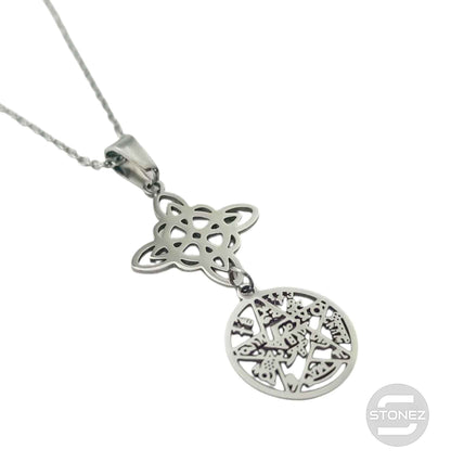 Collar Acero Doble Proteccion Nudo De Bruja Tetragramaton Cadena 42+5 Cms