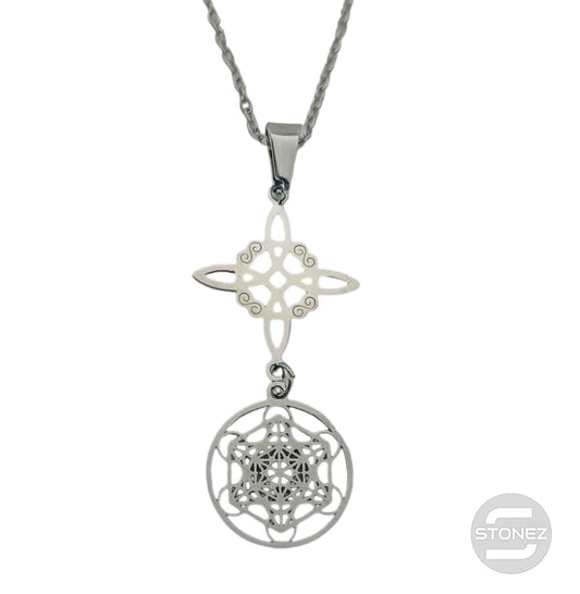 600103984 Collar Acero Daoble Proteccion Nudo De Bruja Y Metatron Cadena 42+5 Cms