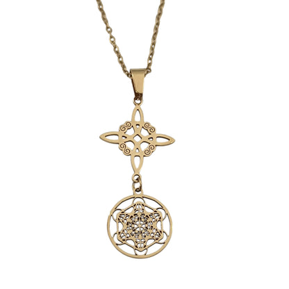 Collar Acero Dorado Nudo De Bruja Y Metatron Cadena 42+5 Cms