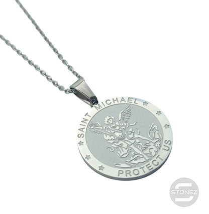 Collar Acero Medalla San Miguel 25 mm Cadena 42+5 Cms - stonez